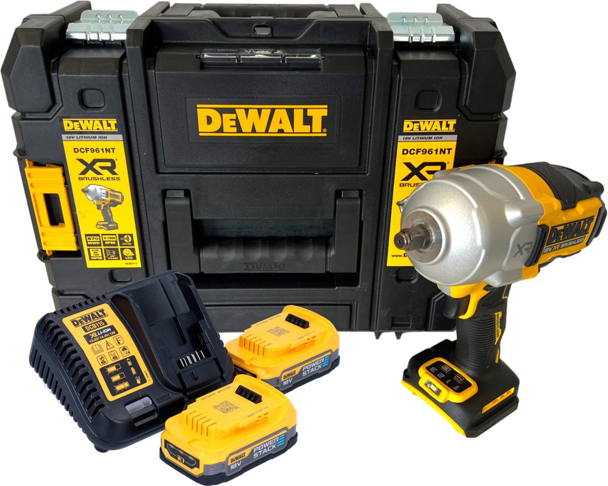 DeWalt DCF 961 E2T accu-slagmoersleutel 18 V 1632 Nm 1/2" borstelloos + 2x Powerstack accu 1,7 Ah + lader + TSTAK