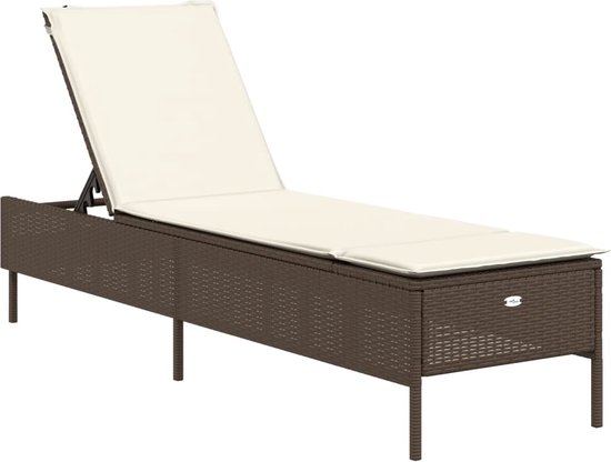 vidaXL - Chaise longue - avec - kussen - poly - rotin - marron