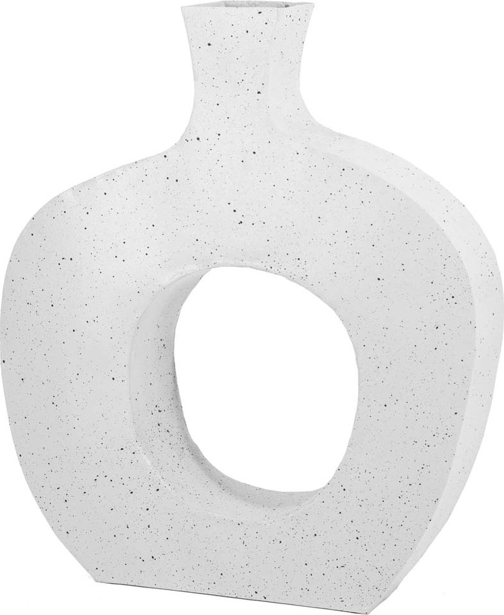 homebound by ky Metalen donut vaas white texture | 8x38x45cm | metalen bloemenvaas donutvorm wit dots