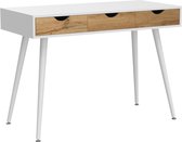 Bureau met lade, 110 cm, eenvoudige werktafel, make-uptafel met 3 laden, werkkamer, werkplekken, bureaus, wit HMTM-GCBG1016
