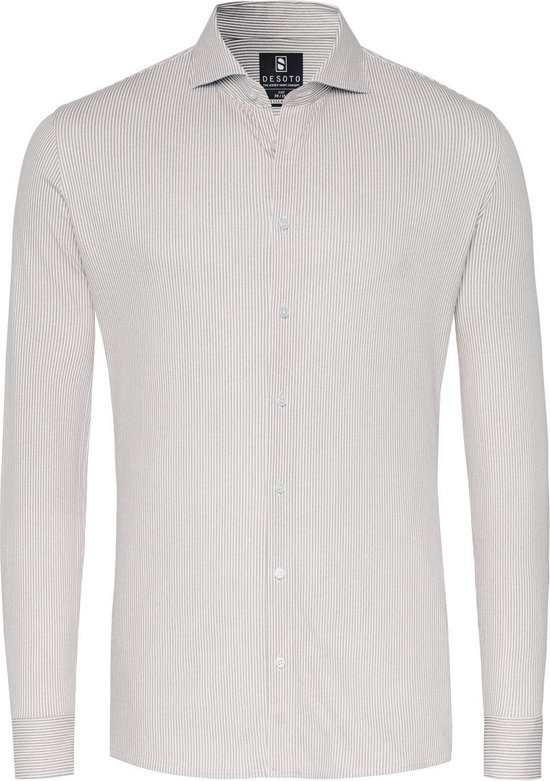 Desoto - Essential Overhemd Hai Piqué Strepen Beige - Heren - Slim-fit