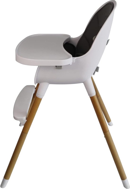 2-in-1 houten kinderstoel met dienblad - babystoel combi-hoge stoel - 5-punts riem - voetensteun - PU-lederen kussen - tot 30 kg van Merkloos — afbeelding 3