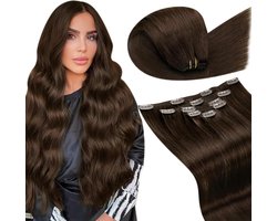 Clip in Hair Extensions Human Hair 5pcs 80g 12Inch Donkerbruin Haar Extensies Remy Naadloze Dubbele Schuft Clip in Haarextensies #4