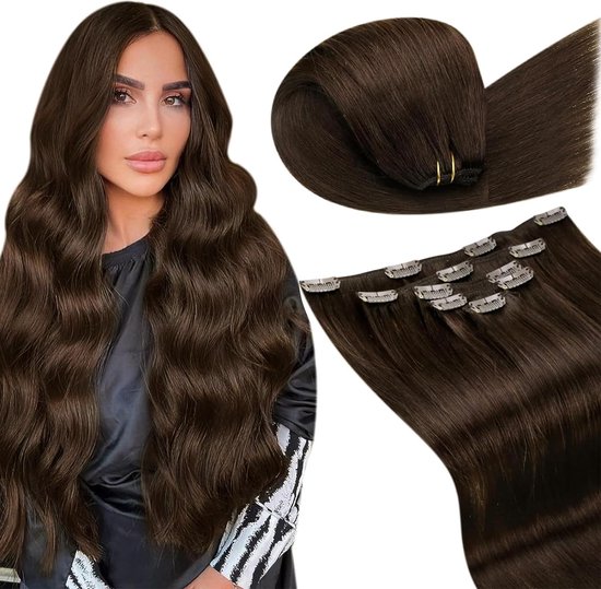 Extensions de cheveux humains à clipser 5 pièces 80 g 12 pouces Extensions de Cheveux brun foncé Remy sans couture Double gaine Clip dans les extensions de cheveux #4