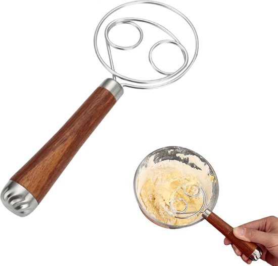 Elegaperma Deense Dough Whisk Set - 2 Deeggroerders Met Houten Handvat Voor Brood, Pizza En Gebak