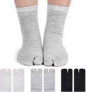 3 paar - Tabi Sokken Set - Wit - Zwart - Grijs - Unisex - Grote Teen Sok Dames 36/42 - Big Toe Sock - Teen sokken - Unisex - Maat One size