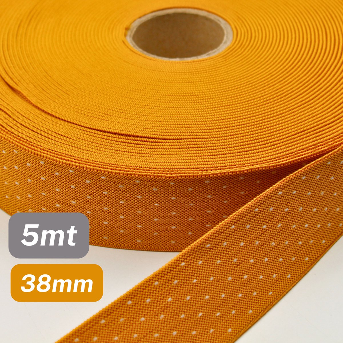 5 Meter TAILLEBAND ELASTIEK, Breedte 38MM, Kleur MOSTERD GEEL
