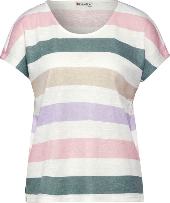 Street One LTD QR big multicolor stripe Dames T-shirt - off white - Maat 44