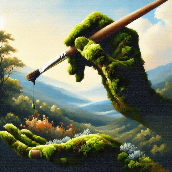 Olieverf mos schilderij | Prachtig Mossig Meesterwerk: Een Meesterwerk van Olieverf en Mos | Kunst - 40x40 centimeter op Canvas | Foto op Canvas
