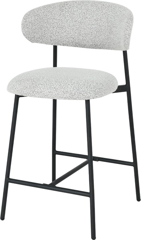 Barstoel Drop® Tiani - kleur wit - gestoffeerde zitting en rugleuning in bouclé met zwart metalen onderstel - 52 x 50,5 x 93 cm zithoogte 65cm