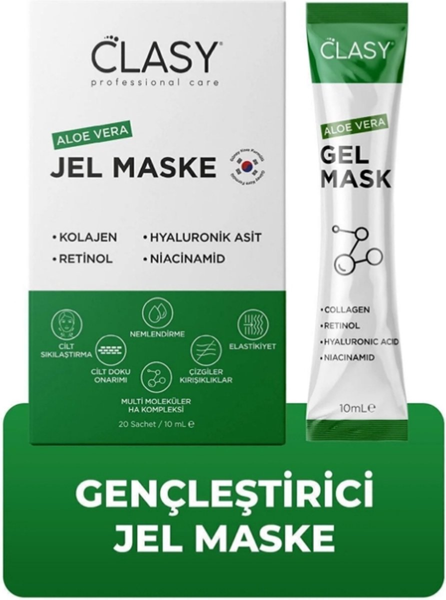 Goedkoopste Clasy Care Gel Mask | Met Collageen en Retinol Niacinamide Super booster formule | 20 Sachet x 10ML | Anti Aging | Maakt Strak en Glanzend| Bekend Tussen Turkse Vrouwen | Anti-Rimpel | Reshaping & Lifting | Skin Texture