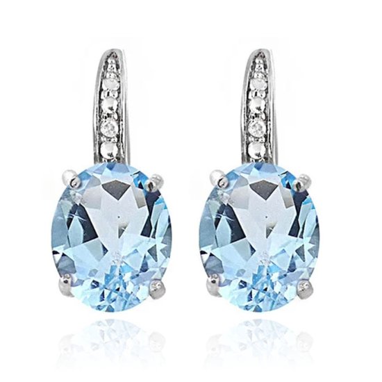 Cilla Jewels 925 Zilveren Oorbellen met Grote Blue Topaz Steen