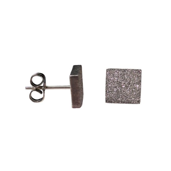 Aramat jewels ® - Oorbellen vierkant 8mm sandblasted zweerknopjes staal