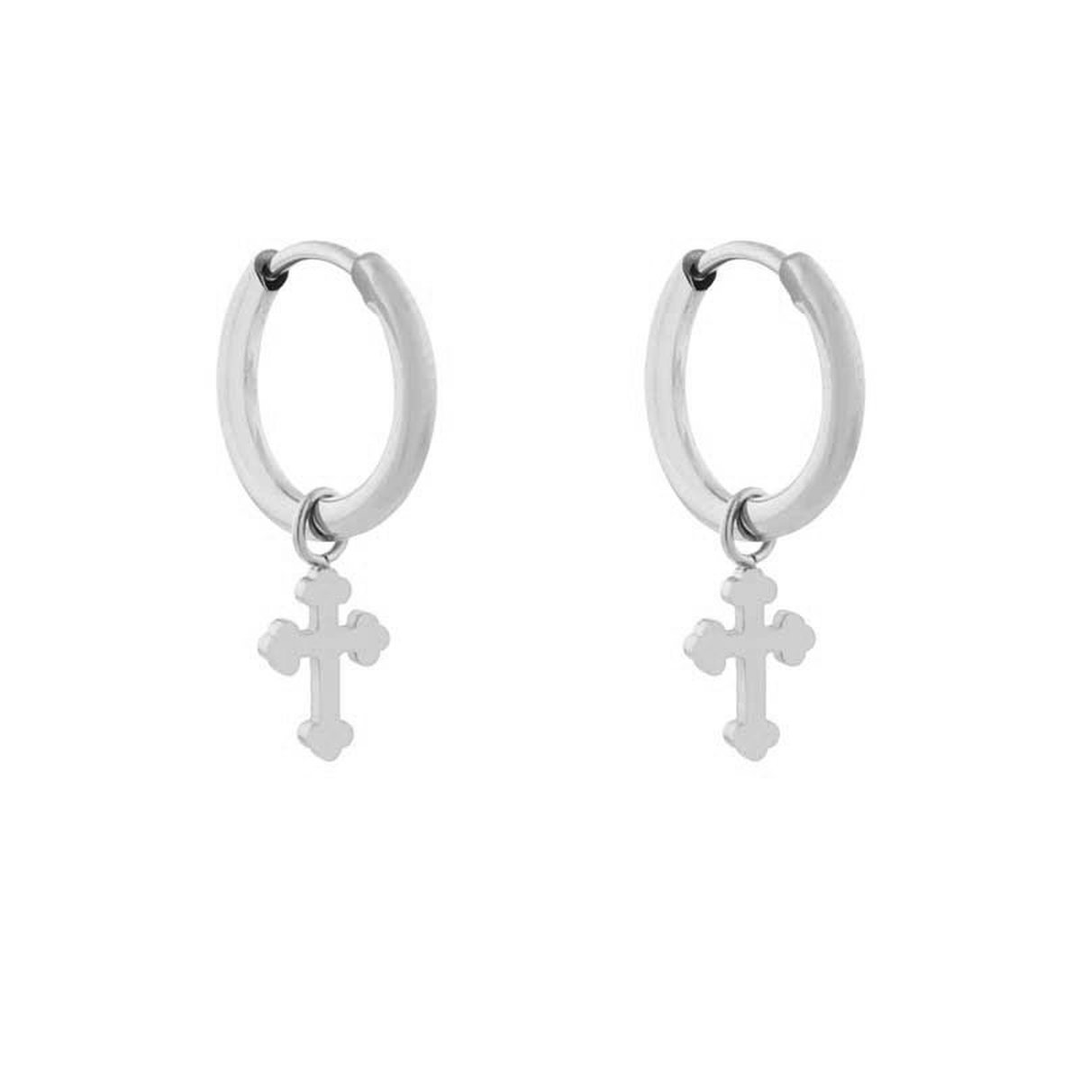 Essentialistics - Oorbellen minimalistisch kruis traditioneel - Zilver - Stainless steel (verkleurt niet) - Kliksluiting