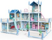 Poppenhuis - Houten Poppenhuis met Meubels - Kinderspeelgoed 1 jaar en Ouder - Blauw met Wit