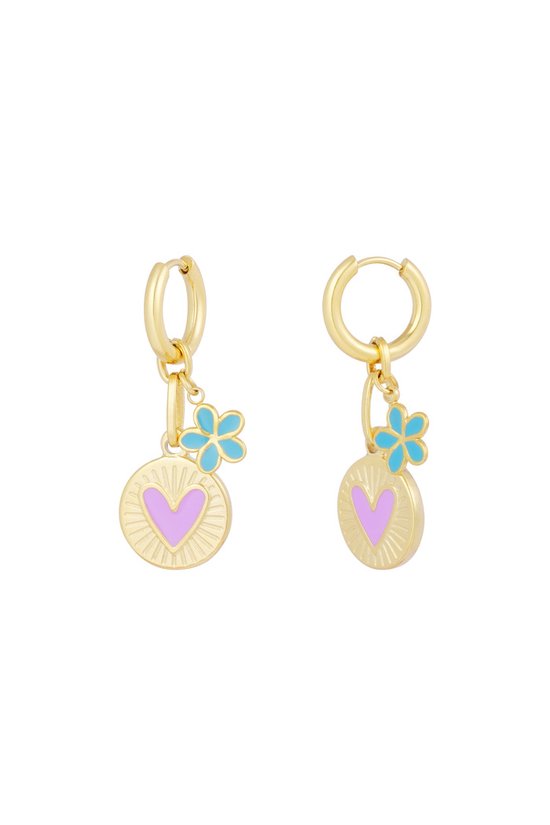 Oorbellen- Flower love charm earrings - goud