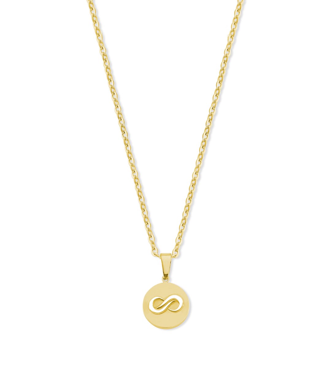 CO88 Collection 8CN-26426 Stalen Ketting met Hangertje - Infinity - 15mm - 40+5cm - Ankerschakel - 1,5mm - Cadeau voor haar - Staal -Goudkleurig