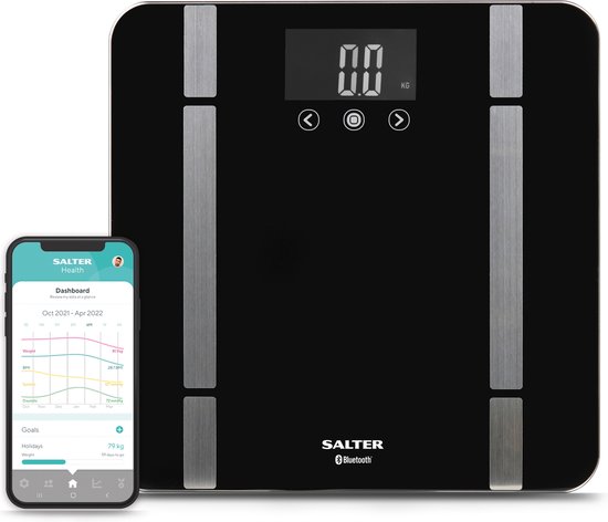 Foto: Salter smart bathroom scale lcd 200 kg capaciteit 8 gebruikers verbinden met app black