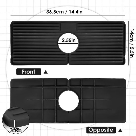 Petyoung 59 cm Keuken Spoelbak Spatbeschermer, Siliconen Kraan Wateropvangmat Sink Afvoer Pad Bescherm Kraan Handgreep Druppelopvangbak Keuken Aanrecht