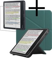 Hoes Geschikt voor Kobo Libra Colour Hoesje Bookcase Cover Book Case Hoes Sleepcover Trifold Met Screenprotector - Donkergroen