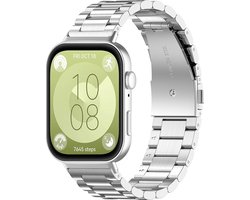 Strap-it Stalen schakel band - geschikt voor Huawei Watch Fit 3 / Watch Fit 4 / Watch Fit 4 Pro / Watch Fit 5 / Watch Fit 5 Pro / Watch Fit 4 / Watch Fit 4 Pro / Watch Fit 5 / Watch Fit 5 Pro (zilver)