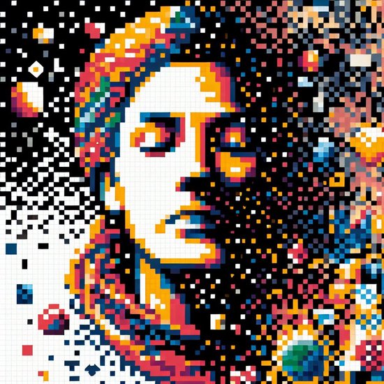 Pixel art vrouw schilderij | De digitale gratie van een betoverende pixel kunst vrouw | Kunst - 100x100 centimeter op Canvas | Foto op Canvas