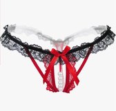 Erotische Lingerie Slipje I Sexy Slipje Met Parels I Sexy String I Open Kruis I Erotisch Ondergoed I Rood/Zwart