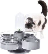 HiPet® Waterfontein Kat / Drinkbak Hond Automatisch - 3 Drinkbakken - Geschikt als Voer & Drinkbak voor Honden en Katten 3x. (380-580ml) - Grijs