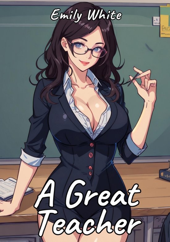 Emily White, portant des lunettes, se tient près d'un bureau dans une salle de classe. Texte: A Great Teacher.
