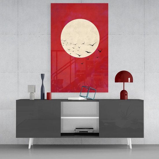 Glasschilderij - Abstract - De Maan - Rood - Bruin - Wanddecoratie - 110x70 cm - 4 mm