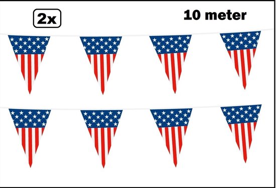 2x Vlaggenlijn USA 10 meter - Landen Amerika U.S. WK festival thema feest fun