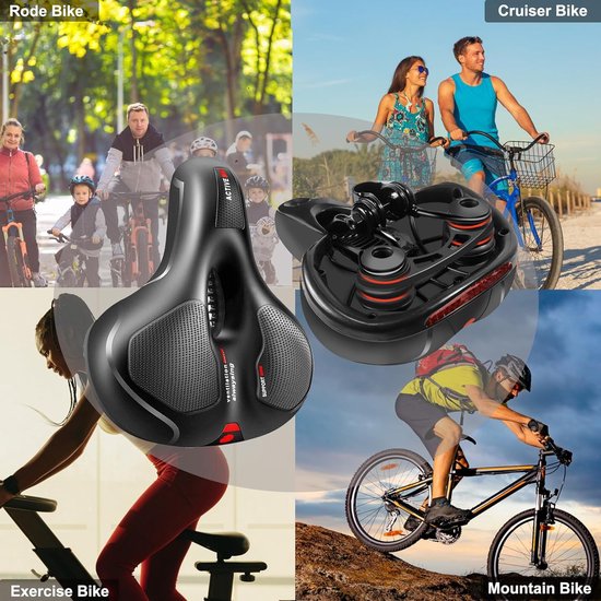 OUXI Gel-fietszadel, comfortabel en ergonomisch, toerfietszadel, geschikt voor dames en heren, mountainbike, hometrainer, City Dirt E