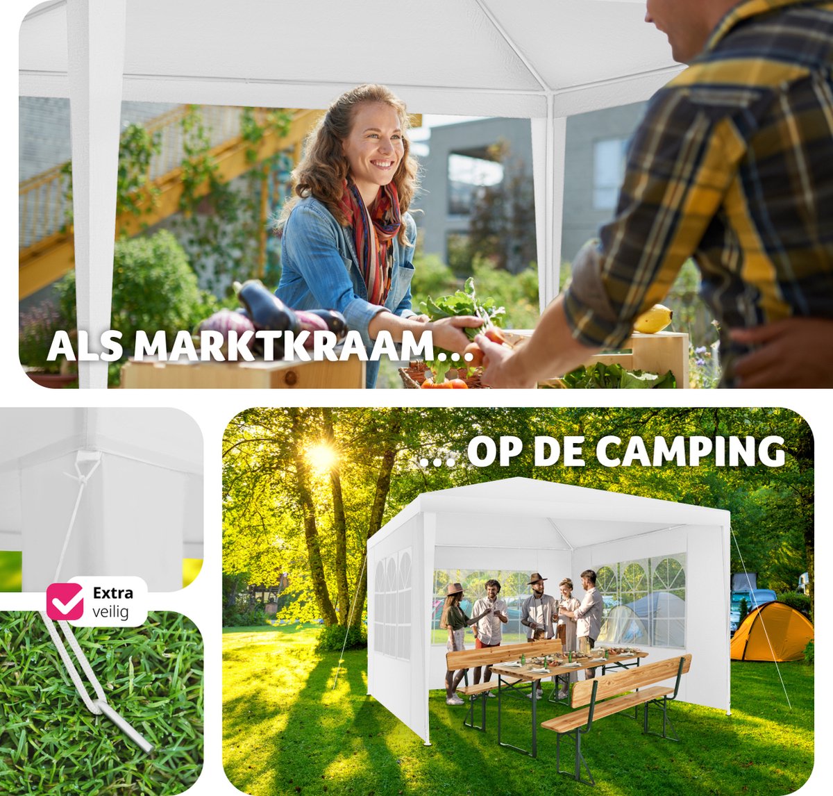 Tectake® - Opvouwbaar paviljoen voor tuin 3x3m - rood