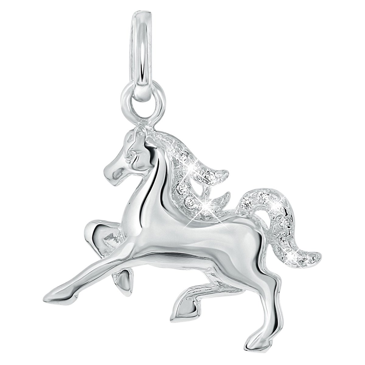 Lucardi Meisjes Kinderketting met hanger met plating - Dier - Zirkonia - Cadeau - Echt Zilver - Zilverkleurig