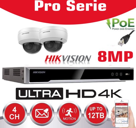 Foto: Hikvision ip camera kit 2x camera pro serie 8mp nvr 4xchannel poe harde schijf 2tb