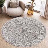 Tapiso Valley Tapis Rond Gris Clair à Poils Ras Tapis Vintage Taille - 80x80