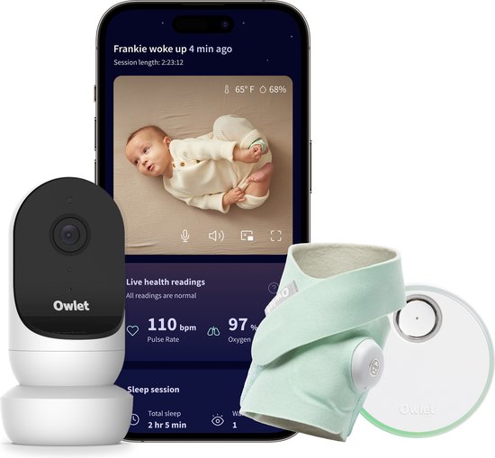 Owlet - Cam 2 & Dream Sock bundel - Slimme babymonitor met hartslag- en zuurstoftracking, Camera HD-video – Munt