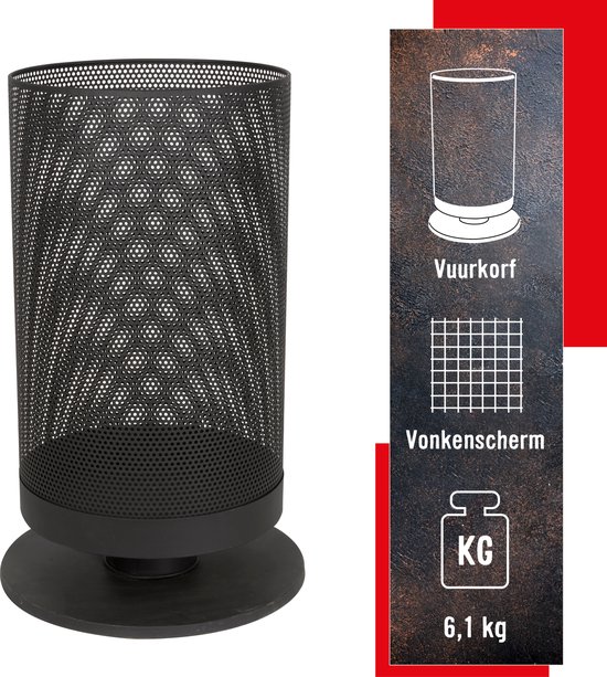 BBQ Collection Vuurkorf met Vonkenscherm - Tuinhaard 39 x 39 x 85 cm - Buitenhaard met Pook en Brandhout Opslag - Houtkachel voor Tuin en Terras - Buitenkachel voor Hout - Carbon Staal