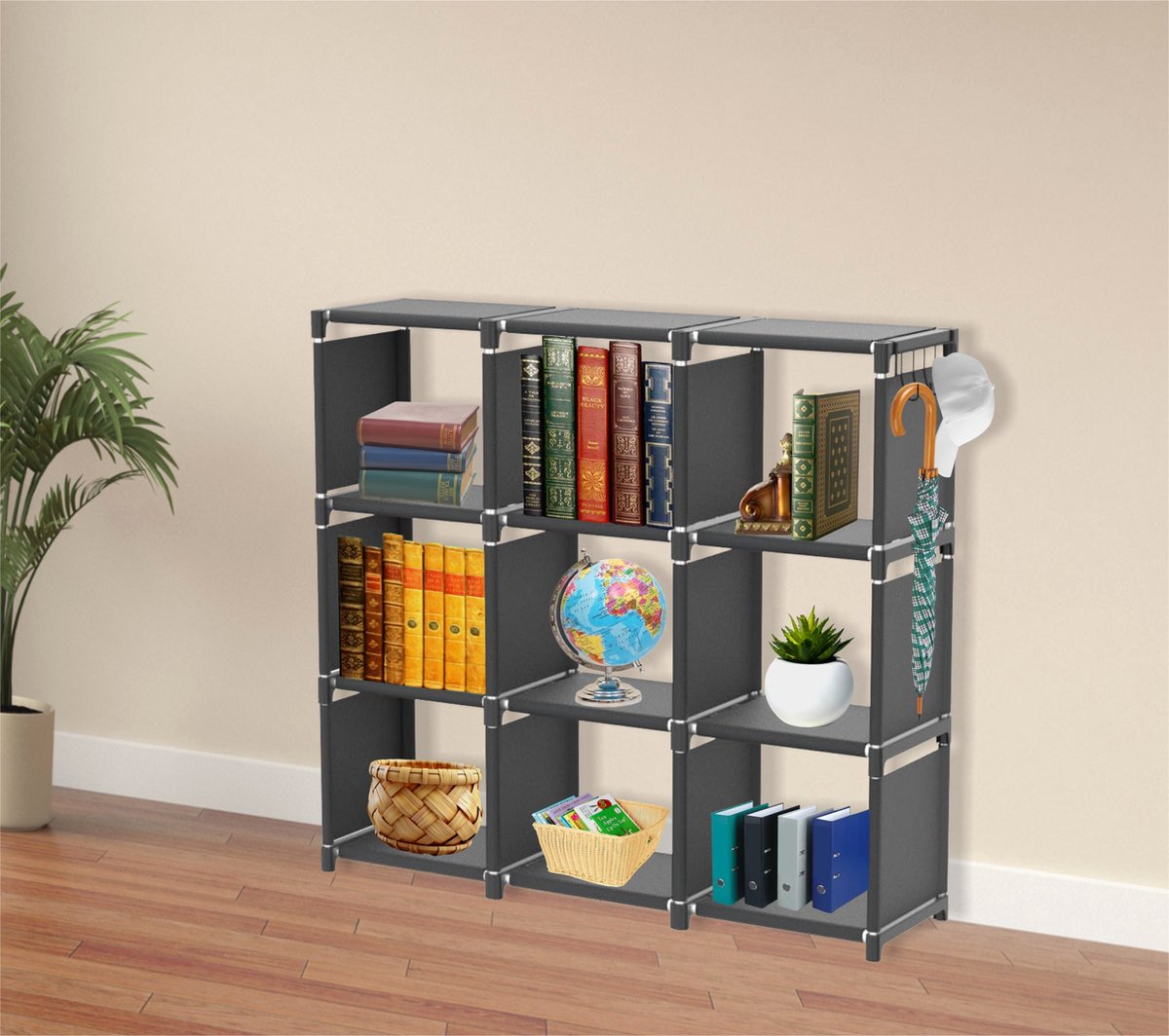 Lendo Online - Opvouwbare Opbergkast 9 vakken - Schoenenrek stapelbaar - Schoenenkast - Organizer - Boekenkast - 110x30x110cm - Zwart