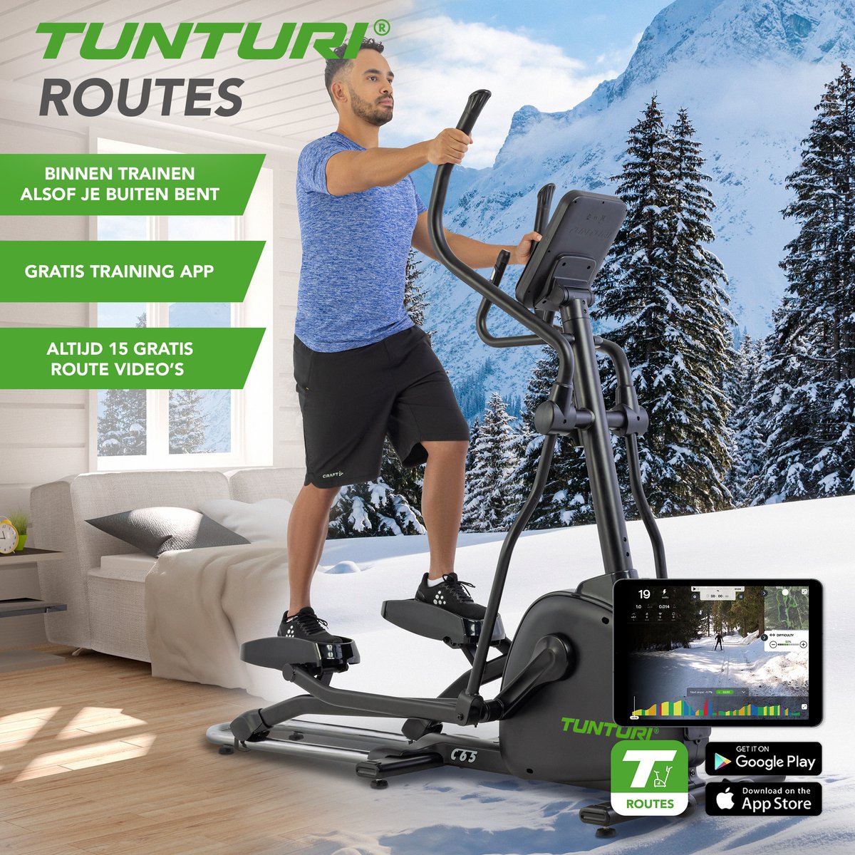 Signature C65 Crosstrainer Ergometer in Zwart/Groen/Silver - afbeelding 2