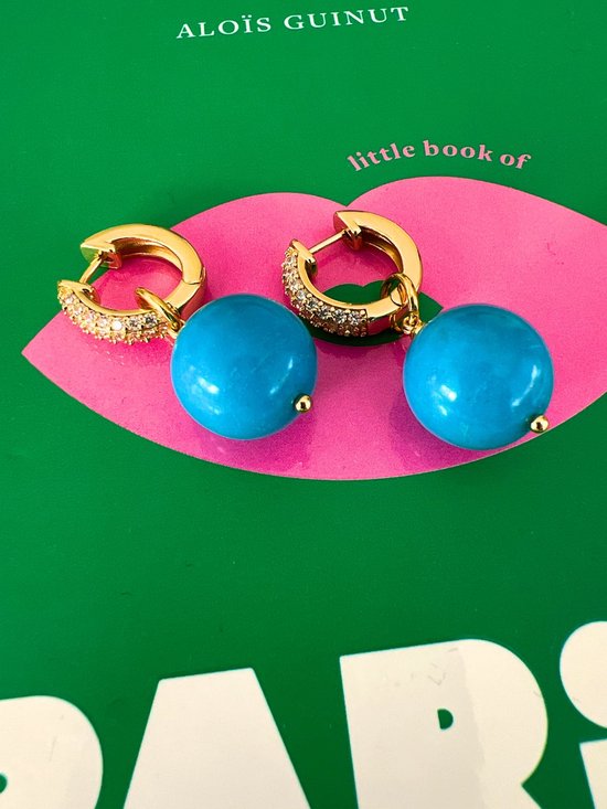 Zatthu Jewelry - N24SS737 Boucles d'oreilles Maja avec zircone et perle ronde turquoise