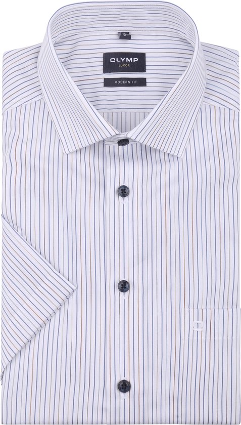 OLYMP - Short Sleeve Overhemd Luxor Strepen Blauw - Heren - Maat 40 - Modern-fit