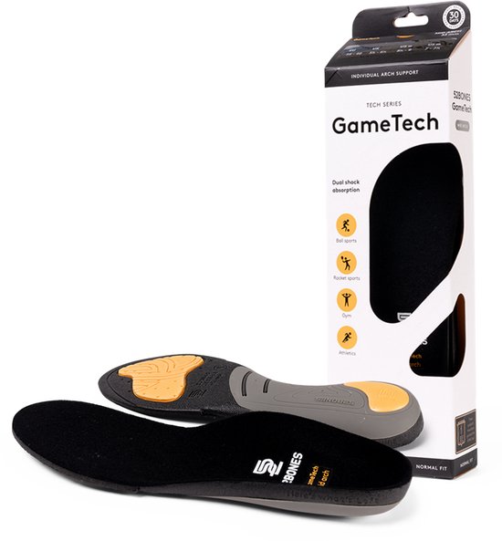 52Bones GameTech Mid Arch - premium inlegzolen met medium voetboog - optimale demping hiel en voorvoet - geschikt voor voetbal, tennis, hockey en volleybal - maat 39/40