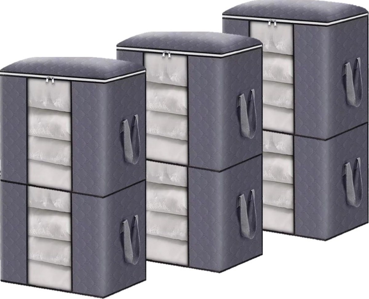 MeubelsvanJoep 6 stuks grote opbergdozen 65 liter, opbergdoos met deksel, versterkte handgreep, kleding, opbergtas, kledingdoos, verhuisdozen voor kleding, jurken, beddengoed, grijs
