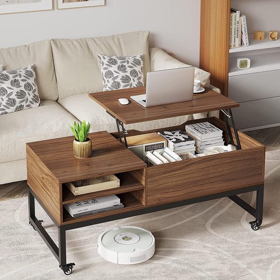 Salontafel, Lifttaftafel Salontafel Voor Woonkamer, Open En Verborgen Opbergruimte X Beugels Antracietgrijs En Zwart