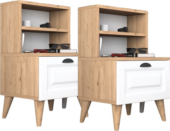 Hzuaneri Tables de Nuit Lot de 2 avec éclairage LED, Tables de Chevet