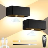 Moderne Indoor Wandlamp 2 Stuks - met Bewegingssensor & Timingfunctie - Snoerloze Accu Lamp met Afstandsbediening - USB Oplaadbaar - 6W - Timingfunctie - Zwart
