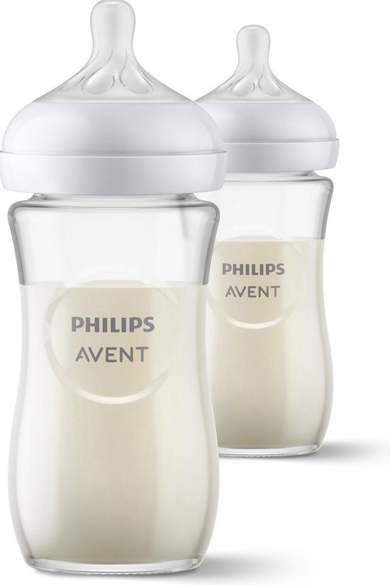 Philips Avent Natural Response Fles - 2 Flessen - 240 ml - 1+ maanden - Snelheid 3-speen - Glas - SCY933/02