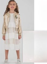 luxe feestjurk met fake leren jas -gouden jasje-moderne jurk -galajurk-vintage jurk-bruiloft-fotoshoot-crème champagne goudkleur - polyester-2 jaar maat 92