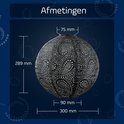 Afmetingen van de donkergrijze, ronde solar lampion: 289 mm hoog, 300 mm breed.
